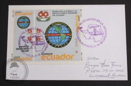 December 11, 1992 Cover - El Ecuador En La Antartida, Guayaquil - Ecuador Post Miniature Sheet - Programmes Scientifiques