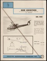 Sud Aviation Hélicoptère SA 340 - 1960s Fiche Descriptive - Document Rare - Helicópteros