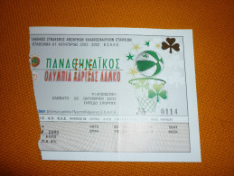 Panathinaikos-Olympia Larisas Greek Championship Basketball Ticket 26/10/2002 - Tickets D'entrée