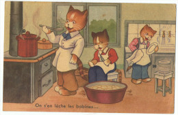 Chat En Cuisine      Verso Timbre 18 F Uzerche  Chromophote  E Sann - Geklede Dieren