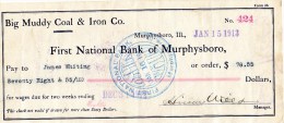 First National Bank Of Murphysboro - 1913 - Cheques En Traveller's Cheques
