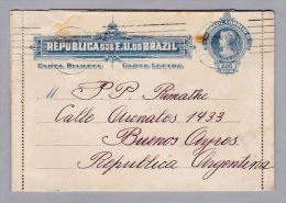 Brasilien Ganzschen Brief 1918-08-15 Inhalt Nach Buenos-Aires - Interi Postali