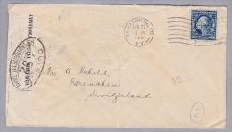 USA 1916-04-22 New-York Perfin-Zensur-Brief Nach Grenchen Schweiz Perfin "HILL" - Covers & Documents