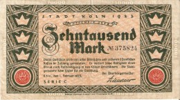 BILLETE DE ALEMANIA DE 10000 MARK DEL AÑO 1923 (BANKNOTE) STADT KÖLN - 10000 Mark