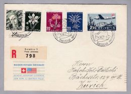 Schweiz Flugpost 1947-05-02 Swissair R-Flugbrief Genève Nach NY Washington - Premiers Vols