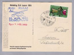 Schweiz Flugpost 1954-08-25 Brunnen Meldeflug SLA Luzern Rigikulm 25.08.54  Segelflug Pyr.V.HB/369 - Premiers Vols