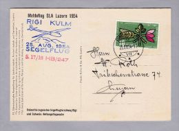 Schweiz Flugpost Littau 1954-08-25 EMMEN Meldeflug SLA Luzern Rigi Kulm 25.8.1945 Segelflug S.17/18  HB/247 - Premiers Vols