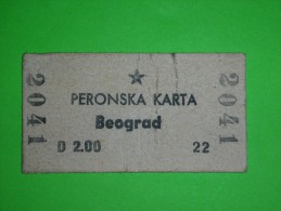 Railway,train Terminal Ticket,peronne Passenger Voucher,traveller Pass,Serbia,Yugoslavia,Belgrade Station - Europe