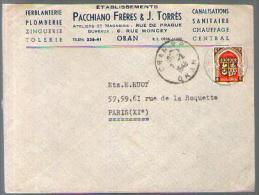 Algérie Lettre Pacchiano & Torrès Plomberie Zinguerie CAD Oran 7-02-1948 / TP 265 Armoirie D´Oran Pour Ets Huot Paris - Briefe U. Dokumente