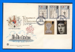 GB 1969-0014, Investiture Of H.R.H.  The Prince Of Wales FDC, Caernavon SHS - 1952-1971 Em. Prédécimales