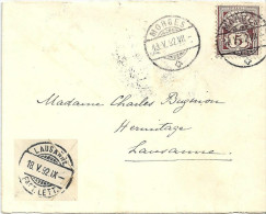 Lokales Brieflein  Morges - Lausanne          1892 - Lettres & Documents