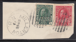 Canada Used Scott #MR1, #106 1c Admiral War Tax, 2c Admiral On Piece, Cancel: ´Millerton, N.B. SP 16 15´ - Impôts De Guerre