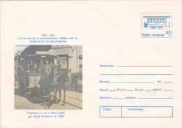 TRAMWAYS, TRAM WITH HORSES IN BUCHAREST, 1994, COVER STATIONERY, ROMANIA - Strassenbahnen
