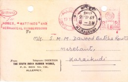 India Meter Franking With Advertisement-1969-10 Paise-alleppey-SIRWO For Hoses Mattings And Mechanical Rubbergoods - Covers & Documents