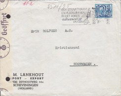 Netherlands S. M. LANKHOUT, SCHEVENINGEN 1942? Cover Brief KRISTAINSUND Norway Geöffnet Oberkommando Der Wehrmacht Label - Storia Postale