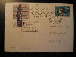 Basel 1957 Balloon Flight Stamp On Post Card + Poster Stamp Label Vignette Viñeta Switzerland - Autres & Non Classés