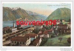 Lugano Con Monte Salvatore (cpa/coul, Train En Gare) - TI Ticino