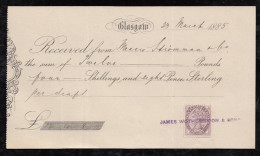 Great Britain 1885 1P Single Use Receipt Formular JAMES WOTHERSPOON GLASGOW - Briefe U. Dokumente