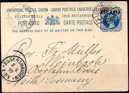 INDIA 1897 - ENTIRE POSTAL CARD Of One Anna On One And A Half Anna. Sea Post Office Cancellation. - 1882-1901 Keizerrijk