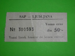 City Transport,bus Ticket,passenger Voucher,autobus Town Travel Pass,Slovenia,Yugoslavia,SAP-Ljubljana Line - Europa