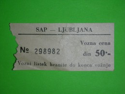 City Transport,bus Ticket,passenger Voucher,autobus Town Travel Pass,Slovenia,Yugoslavia,SAP-Ljubljana Line,cancelled - Europa