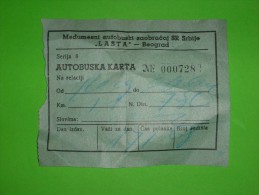 Traffic,transport,bus Ticket,passenger Voucher,autobus Travel Pass,Serbia,Yugoslavia,Lasta Station,Belgrade Line - Europa