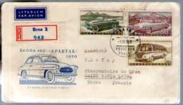 Tchécoslovaquie FDC 1er Jour Recommandé BRNO Par Avion CAD Praha 1-12-1958 TP Voitures Pour Observatoire St Genis Laval - FDC