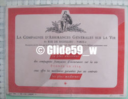 Buvard LA COMPAGNIE D'ASSURANCES GENERALES SUR LA VIE - Fondée En 1819 - Banca & Assicurazione