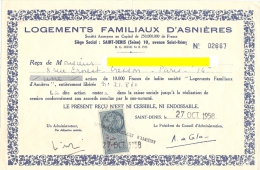 Action : Logements Familiaux D´Asnières - Une Action De 10.000 Franvs - 1958 [timbre Fiscal à 11 Francs] - J - L