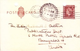 Great Britain 1955 Two Penny Queen Elizabeth Brown Post Card Posted From Cambridge To Banglore, India - Unused Stamps