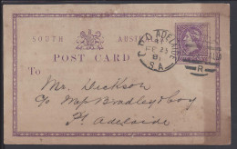 AUSTRALIE DU SUD - 1881 -  CARTE ENTIER POSTAL POUR ADELAIDE - - Cartas & Documentos
