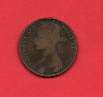 UK, 1891,, Circulated Coin VF, 1 Penny, Young Victoria, Bronze, C1949 - D. 1 Penny