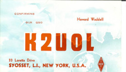 CP - SYOSSET - L.I. - NEW YORK  - CONFIRMING - OUR QSO - HOWARD WADDELL - K2UOL - - Bares, Hoteles Y Restaurantes