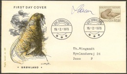 Czeslaw Slania. Greenland 1973. Greenlandic Fauna. Michel 83 FDC.. Signed. - FDC