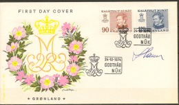 Czeslaw Slania. Greenland 1974. Queen Margrethe II. Michel 90-91 FDC.. Signed. - FDC