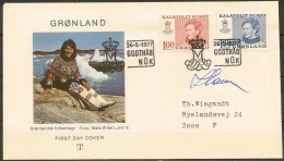 Czeslaw Slania. Greenland 1977. Queen Margrethe II. Michel 101x-102x FDC.. Signed. - FDC