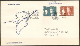 Czeslaw Slania. Greenland 1982. Queen Margrethe II. Michel 134-35 FDC. Signed. - FDC