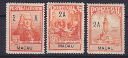 Macau Zwangzuschlagmarken 1925 Mi. 4-6 Pombal-Denkmal Complete Set, MH* - Ungebraucht