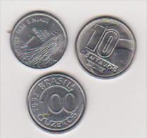 3 Münzen Von Brasilien, 1, 10 Centavo,1975,1990, 100 Cruzeiros 1992, Vzgl.,ansehen - Brésil