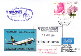 Erstflugpost - Ryanair - Madrid - Düsseldorf / Weeze - 31.10.2010   [dy96] - Cartas & Documentos