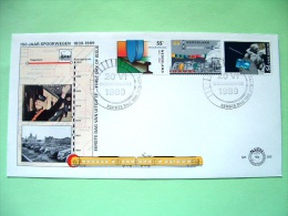 Netherlands 1989 FDC Cover - Railways 150 Anniv. - Wheel - Trains - Statue - Clock - Brieven En Documenten