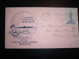 LETTRE TP USA 3C OBL.MEC. OCT 23 1937 GROTON, CONN. + U.S.. SUBMARINE SKIPJACK + ELECTRIC BOAT COMPANY + PHARE - Sous-marins