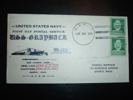 LETTRE TP USA 1C + 1C OBL.MEC. JUN 30 1941 U.S. NAVY + USS GRADBACK SS-208 - Sous-marins