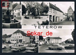 AK Teterow 1975, Hechtbrunnen, Apotheke, Marktplatz, Kulturhaus, Oldtimer, Mecklenburg-Vorpommern, Autos - Teterow