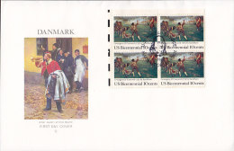 Denmark-USA Stamp Exhibition Hafnia 1976 Cover Lettre Danish FDC Cachet 4-Block US Centennial Lexington Battle Stamp - Souvenirkaarten