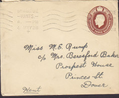 Great Britain Postal Stationery Ganzsache Entier 1½ D. King George V. BASINGSTORE Hants 1928 To DOVER (95 X 120 Mm) - Postwaardestukken