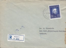 Yugoslawia Registered Recommandée BEOGRAD Label 1960? Cover To VANLØSE Denmark Mihajlo Pupin - Storia Postale