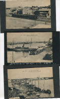 EGYPTE SUEZ 1910  LOT DE 3 CPA DOUANE / GARE AVEC TRAIN  ET PORT TEWFIK - Suez