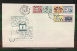 CZECHOSLOVAKIA FDC 1974 100TH ANNIV UPU UNIVERSAL POSTAL UNION SET OF 6 TRANSPORT HORSE POSTMAN TRAIN STAGECOACH TRUCK - FDC