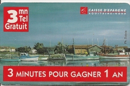 CARTE-FRANCE TELECOM- A CODE -PRECURSEUR-3Mn-CAISSE Epargne AQUITAINE-30/04/1997-Non Grattée-TBE-RARE-Cote 150€ - Tickets FT